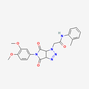 molecular formula C21H21N5O5 B2877239 2-[5-(3,4-dimethoxyphenyl)-4,6-dioxo-4,5,6,6a-tetrahydropyrrolo[3,4-d][1,2,3]triazol-1(3aH)-yl]-N-(2-methylphenyl)acetamide CAS No. 1052609-14-9