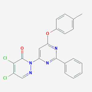 molecular formula C21H14Cl2N4O2 B287724 4,5-dichloro-2-[6-(4-methylphenoxy)-2-phenyl-4-pyrimidinyl]-3(2H)-pyridazinone 