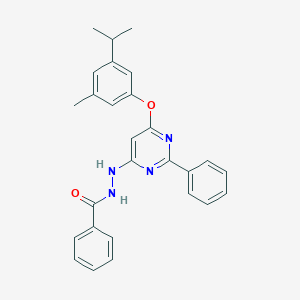 molecular formula C27H26N4O2 B287725 N'-[6-(3-isopropyl-5-methylphenoxy)-2-phenyl-4-pyrimidinyl]benzohydrazide 