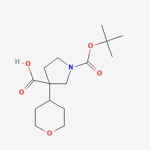 molecular formula C15H25NO5 B2877254 1-(叔丁氧羰基)-3-(四氢-2H-吡喃-4-基)吡咯烷-3-羧基+ CAS No. 1522279-23-7