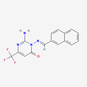 molecular formula C16H11F3N4O B2877256 2-氨基-3-{[(E)-2-萘甲亚胺]氨基}-6-(三氟甲基)-4(3H)-嘧啶酮 CAS No. 866145-80-4