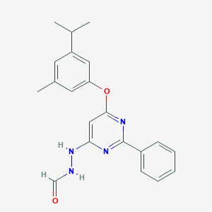 molecular formula C21H22N4O2 B287726 N'-[6-(3-isopropyl-5-methylphenoxy)-2-phenyl-4-pyrimidinyl]formic hydrazide 