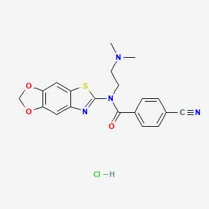 molecular formula C20H19ClN4O3S B2877270 N-([1,3]dioxolo[4',5':4,5]benzo[1,2-d]thiazol-6-yl)-4-cyano-N-(2-(dimethylamino)ethyl)benzamide hydrochloride CAS No. 1216638-87-7