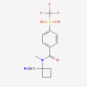 molecular formula C14H13F3N2O3S B2877276 N-(1-Cyanocyclobutyl)-N-methyl-4-(trifluoromethylsulfonyl)benzamide CAS No. 1424397-45-4