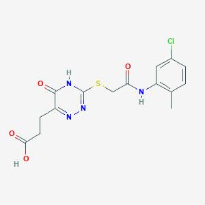 molecular formula C15H15ClN4O4S B2877277 3-[3-({2-[(5-Chloro-2-methylphenyl)amino]-2-oxoethyl}sulfanyl)-5-hydroxy-1,2,4-triazin-6-yl]propanoic acid CAS No. 881434-56-6