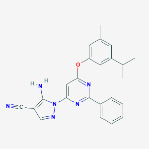 molecular formula C24H22N6O B287728 5-amino-1-[6-(3-isopropyl-5-methylphenoxy)-2-phenyl-4-pyrimidinyl]-1H-pyrazole-4-carbonitrile 