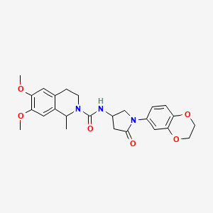 molecular formula C25H29N3O6 B2877288 N-(1-(2,3-dihydrobenzo[b][1,4]dioxin-6-yl)-5-oxopyrrolidin-3-yl)-6,7-dimethoxy-1-methyl-3,4-dihydroisoquinoline-2(1H)-carboxamide CAS No. 894042-21-8
