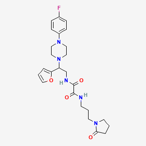 molecular formula C25H32FN5O4 B2877295 N1-(2-(4-(4-fluorophenyl)piperazin-1-yl)-2-(furan-2-yl)ethyl)-N2-(3-(2-oxopyrrolidin-1-yl)propyl)oxalamide CAS No. 877632-61-6