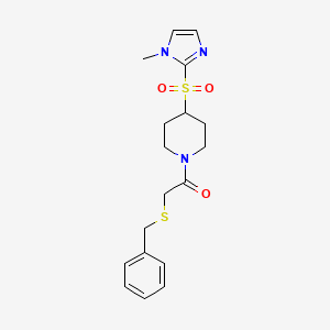 molecular formula C18H23N3O3S2 B2877305 2-(benzylthio)-1-(4-((1-methyl-1H-imidazol-2-yl)sulfonyl)piperidin-1-yl)ethanone CAS No. 2320852-21-7