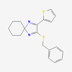 molecular formula C19H20N2S2 B2877311 2-(Benzylsulfanyl)-3-(2-thienyl)-1,4-diazaspiro[4.5]deca-1,3-diene CAS No. 1276414-27-7