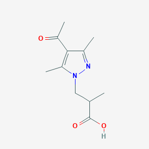 molecular formula C11H16N2O3 B2877320 3-(4-Acetyl-3,5-dimethyl-pyrazol-1-yl)-2-methyl-propionic acid CAS No. 890597-28-1