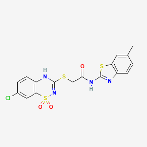 molecular formula C17H13ClN4O3S3 B2877324 2-[(7-chloro-1,1-dioxo-4H-1lambda6,2,4-benzothiadiazin-3-yl)sulfanyl]-N-(6-methyl-1,3-benzothiazol-2-yl)acetamide CAS No. 886956-77-0