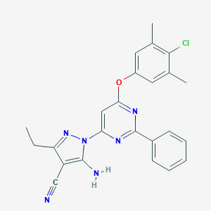 molecular formula C24H21ClN6O B287733 5-amino-1-[6-(4-chloro-3,5-dimethylphenoxy)-2-phenyl-4-pyrimidinyl]-3-ethyl-1H-pyrazole-4-carbonitrile 