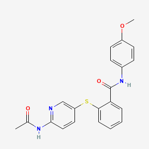 molecular formula C21H19N3O3S B2877337 2-{[6-(acetylamino)-3-pyridinyl]sulfanyl}-N-(4-methoxyphenyl)benzenecarboxamide CAS No. 338392-21-5