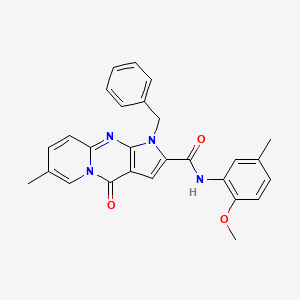 molecular formula C27H24N4O3 B2877345 1-苄基-N-(2-甲氧基-5-甲基苯基)-7-甲基-4-氧代-1,4-二氢吡啶并[1,2-a]吡咯并[2,3-d]嘧啶-2-甲酰胺 CAS No. 900262-86-4