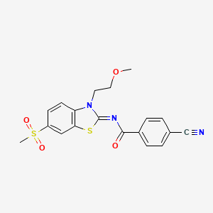 molecular formula C19H17N3O4S2 B2877348 4-cyano-N-[3-(2-methoxyethyl)-6-methylsulfonyl-1,3-benzothiazol-2-ylidene]benzamide CAS No. 864977-04-8