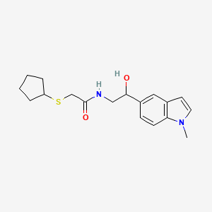 molecular formula C18H24N2O2S B2877350 2-(环戊基硫代)-N-(2-羟基-2-(1-甲基-1H-吲哚-5-基)乙基)乙酰胺 CAS No. 2034526-52-6