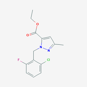 molecular formula C14H14ClFN2O2 B287737 Ethyl 2-[(2-chloro-6-fluorophenyl)methyl]-5-methylpyrazole-3-carboxylate 