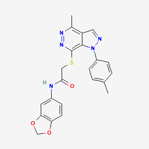 molecular formula C22H19N5O3S B2877378 N-(benzo[d][1,3]dioxol-5-yl)-2-((4-methyl-1-(p-tolyl)-1H-pyrazolo[3,4-d]pyridazin-7-yl)thio)acetamide CAS No. 1207022-27-2