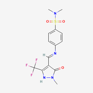 molecular formula C14H15F3N4O3S B2877398 N,N-二甲基-4-({[1-甲基-5-氧代-3-(三氟甲基)-1,5-二氢-4H-吡唑-4-亚甲基]甲基}氨基)苯磺酰胺 CAS No. 320425-22-7