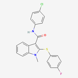 molecular formula C22H16ClFN2OS B2877420 N-(4-氯苯基)-2-[(4-氟苯基)硫代]-1-甲基-1H-吲哚-3-甲酰胺 CAS No. 478049-60-4