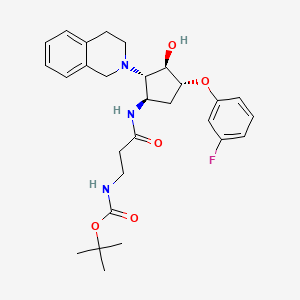 molecular formula C28H36FN3O5 B2877426 Tert-butyl N-[3-[[(1R,2S,3R,4R)-2-(3,4-dihydro-1H-isoquinolin-2-yl)-4-(3-fluorophenoxy)-3-hydroxycyclopentyl]amino]-3-oxopropyl]carbamate CAS No. 2445749-71-1