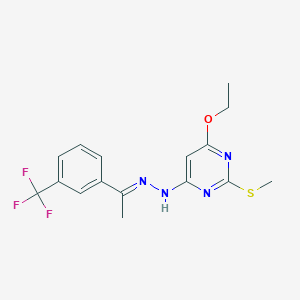 molecular formula C16H17F3N4OS B287744 1-[3-(Trifluoromethyl)phenyl]ethanone [6-ethoxy-2-(methylsulfanyl)-4-pyrimidinyl]hydrazone 