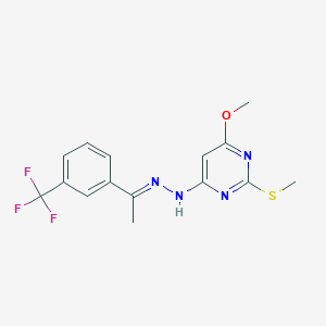molecular formula C15H15F3N4OS B287745 1-[3-(Trifluoromethyl)phenyl]ethanone [6-methoxy-2-(methylsulfanyl)-4-pyrimidinyl]hydrazone 