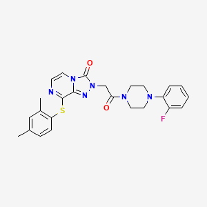 molecular formula C25H25FN6O2S B2877451 7-(2-Fluorophenyl)-3-{[(4-methoxyphenyl)amino]carbonyl}-4,7-dihydropyrazolo[1,5-a]pyrimidine-5-carboxylic acid CAS No. 1251694-13-9