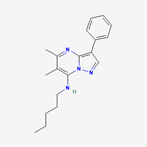 molecular formula C19H24N4 B2877461 5,6-dimethyl-N-pentyl-3-phenylpyrazolo[1,5-a]pyrimidin-7-amine CAS No. 890618-59-4