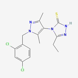 molecular formula C16H17Cl2N5S B2877476 4-[1-(2,4-dichlorobenzyl)-3,5-dimethyl-1H-pyrazol-4-yl]-5-ethyl-4H-1,2,4-triazole-3-thiol CAS No. 1006358-33-3
