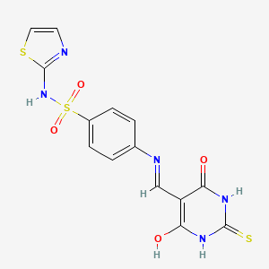molecular formula C14H11N5O4S3 B2877485 4-{[(4,6-二氧代-2-硫代氧杂环戊-5(2H)-亚甲基)甲基]氨基}-N-(1,3-噻唑-2-基)苯磺酰胺 CAS No. 349566-54-7