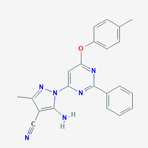 molecular formula C22H18N6O B287749 5-amino-3-methyl-1-[6-(4-methylphenoxy)-2-phenyl-4-pyrimidinyl]-1H-pyrazole-4-carbonitrile 