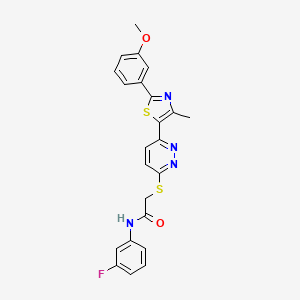 molecular formula C23H19FN4O2S2 B2877490 N-(3-fluorophenyl)-2-((6-(2-(3-methoxyphenyl)-4-methylthiazol-5-yl)pyridazin-3-yl)thio)acetamide CAS No. 923147-11-9