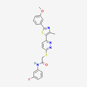 molecular formula C23H19FN4O2S2 B2877490 N-(3-fluorophenyl)-2-({6-[2-(3-methoxyphenyl)-4-methyl-1,3-thiazol-5-yl]pyridazin-3-yl}sulfanyl)acetamide CAS No. 923147-11-9