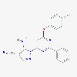 molecular formula C21H16N6O B287751 5-amino-1-[6-(4-methylphenoxy)-2-phenyl-4-pyrimidinyl]-1H-pyrazole-4-carbonitrile 