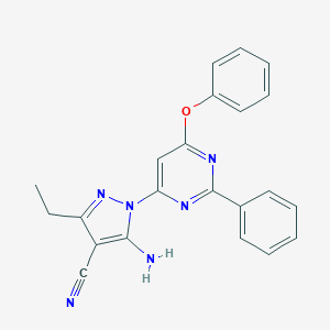 molecular formula C22H18N6O B287752 5-amino-3-ethyl-1-(6-phenoxy-2-phenyl-4-pyrimidinyl)-1H-pyrazole-4-carbonitrile 