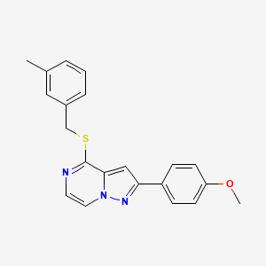 molecular formula C21H19N3OS B2877524 2-(4-甲氧基苯基)-4-[(3-甲基苄基)硫代]吡唑并[1,5-a]吡嗪 CAS No. 1242958-87-7