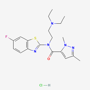 molecular formula C19H25ClFN5OS B2877527 N-(2-(diethylamino)ethyl)-N-(6-fluorobenzo[d]thiazol-2-yl)-1,3-dimethyl-1H-pyrazole-5-carboxamide hydrochloride CAS No. 1215559-64-0