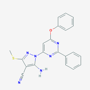 molecular formula C21H16N6OS B287753 5-amino-3-(methylsulfanyl)-1-(6-phenoxy-2-phenyl-4-pyrimidinyl)-1H-pyrazole-4-carbonitrile 