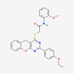 molecular formula C28H25N3O4S B2877534 2-((2-(4-ethoxyphenyl)-5H-chromeno[2,3-d]pyrimidin-4-yl)thio)-N-(2-methoxyphenyl)acetamide CAS No. 872196-78-6