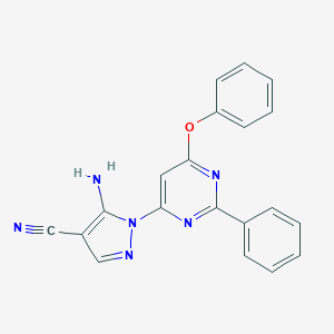 molecular formula C20H14N6O B287754 5-amino-1-(6-phenoxy-2-phenyl-4-pyrimidinyl)-1H-pyrazole-4-carbonitrile 