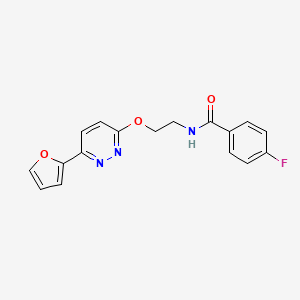 molecular formula C17H14FN3O3 B2877541 4-氟-N-(2-((6-(呋喃-2-基)嘧啶-3-基)氧基)乙基)苯甲酰胺 CAS No. 920240-20-6