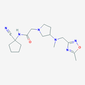 molecular formula C17H26N6O2 B2877570 N-(1-cyanocyclopentyl)-2-(3-{methyl[(5-methyl-1,2,4-oxadiazol-3-yl)methyl]amino}pyrrolidin-1-yl)acetamide CAS No. 1445344-10-4