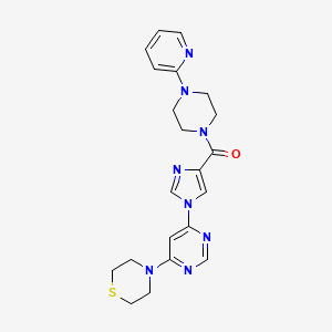 molecular formula C21H24N8OS B2877575 (4-(吡啶-2-基)哌嗪-1-基)(1-(6-硫代吗啉嘧啶-4-基)-1H-咪唑-4-基)甲苯酮 CAS No. 1251611-09-2