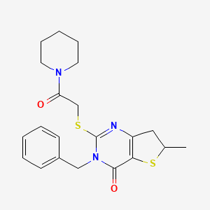 molecular formula C21H25N3O2S2 B2877604 3-benzyl-6-methyl-2-((2-oxo-2-(piperidin-1-yl)ethyl)thio)-6,7-dihydrothieno[3,2-d]pyrimidin-4(3H)-one CAS No. 689262-58-6