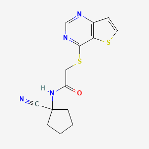 molecular formula C14H14N4OS2 B2877610 N-(1-cyanocyclopentyl)-2-thieno[3,2-d]pyrimidin-4-ylsulfanylacetamide CAS No. 930696-52-9