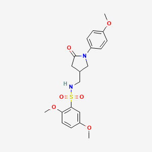 molecular formula C20H24N2O6S B2877613 2,5-dimethoxy-N-((1-(4-methoxyphenyl)-5-oxopyrrolidin-3-yl)methyl)benzenesulfonamide CAS No. 954604-82-1