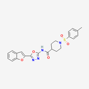 molecular formula C23H22N4O5S B2877633 N-(5-(苯并呋喃-2-基)-1,3,4-恶二唑-2-基)-1-甲苯磺酰基哌啶-4-甲酰胺 CAS No. 921995-06-4