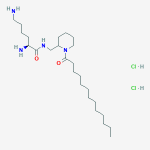 molecular formula C25H52Cl2N4O2 B2877643 (2S)-2,6-diamino-N-[(1-tridecanoylpiperidin-2-yl)methyl]hexanamide;dihydrochloride CAS No. 136449-85-9; 141774-20-1